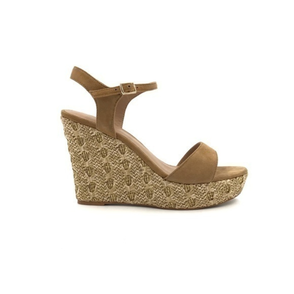 Anthropologie Anthro Textured Wedge Sandal Tan Gold Size 8